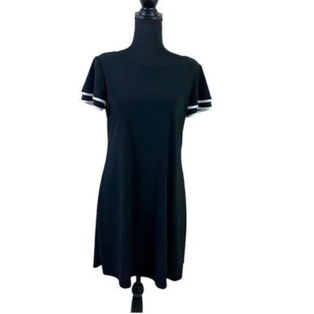 Annalee + hope black dress with grey/white detailing on the sleeves
